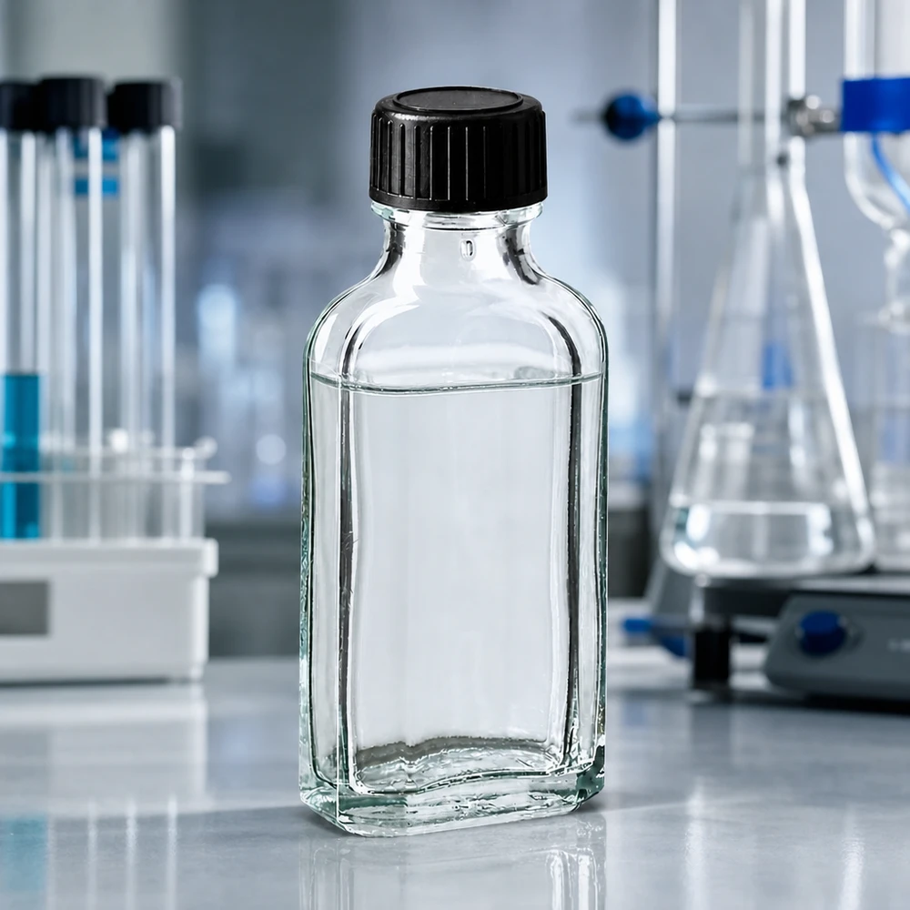 Leere klare Vierkant-Glasflasche 50 ml Meplat mit auslaufsicherem Schraubverschluss