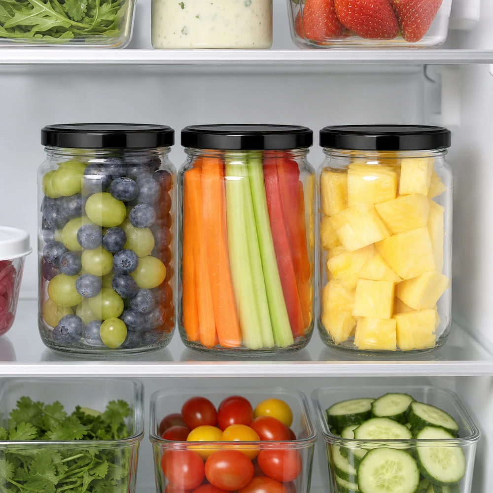 1700ml Rundglas mit BasicSeal Deckel schwarz UNiTWIST Kühlschrank Organisation 1700ml Rundglas schwarzer BasicSeal Deckel Obst Gemüse Meal Prep frische Lebensmittel