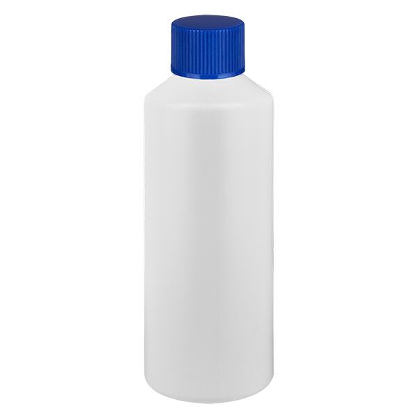 Apothekenflasche HDPE 100ml weiß, mit blauem Schraubverschluss
