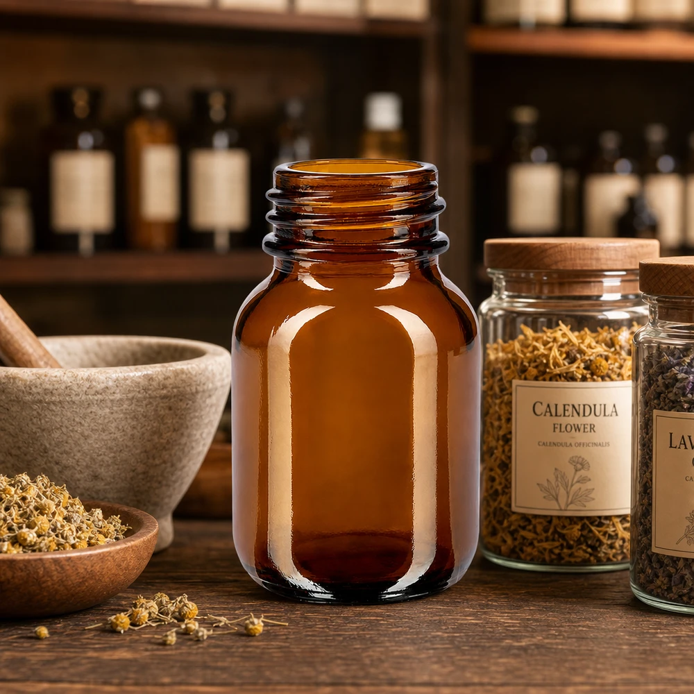 50ml Weithalsflasche in klassischem Braunglas mit optimaler Größe für den täglichen Gebrauch