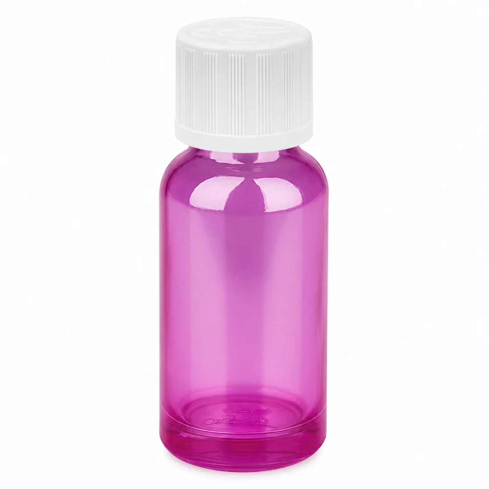 20ml Tropfflasche 1.2mm weiß Standard Kindersicher PurpleLine.UT18/20 Runde Tropfflasche aus violettem Glas 20ml mit tamperproof Verschluss