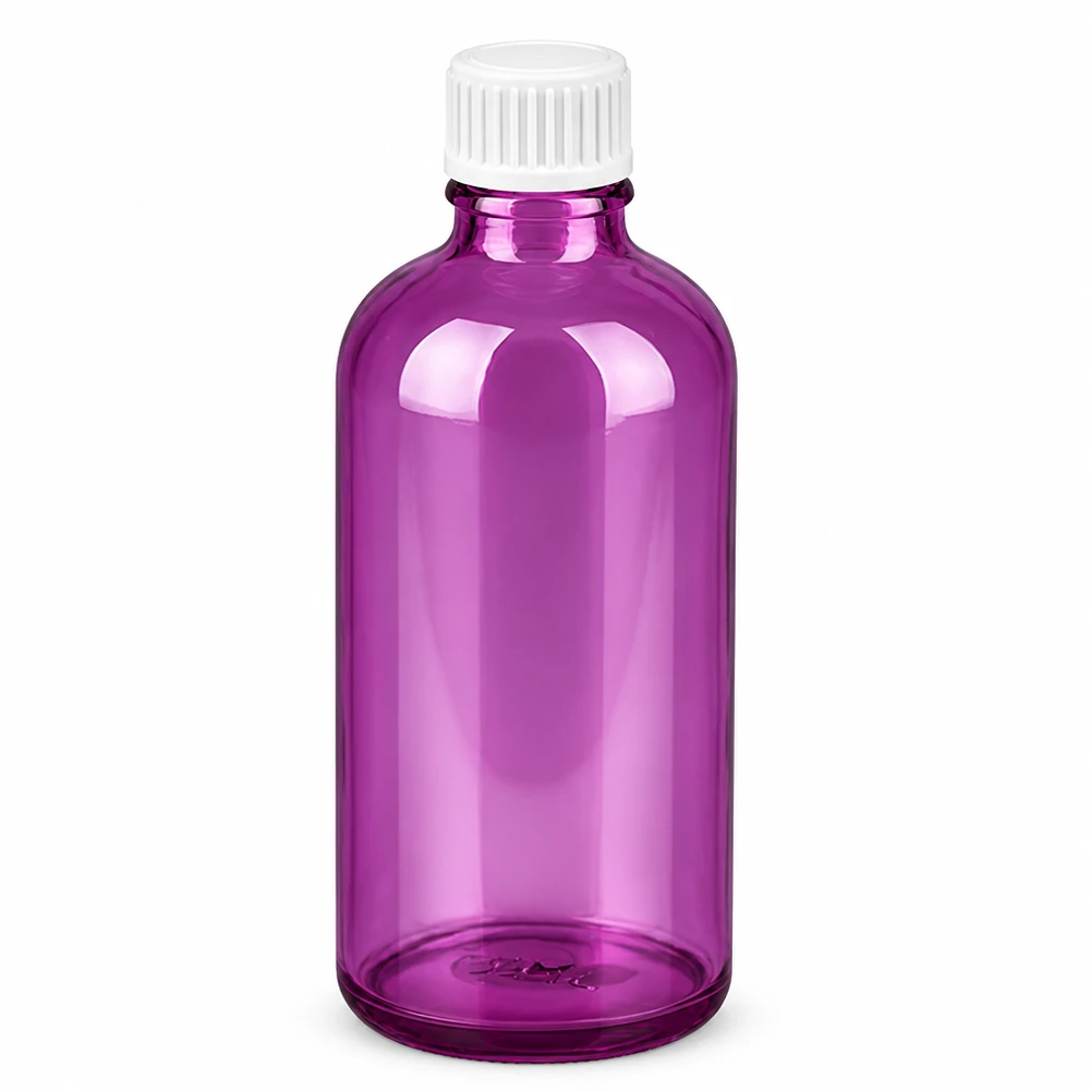 100ml (Globuli)Flasche 3mm Giessring weiß Standard PurpleLine. UT18/100 100ml Purple Glasflasche rund geformt mit UT18 Gewinde für sichere Lagerung