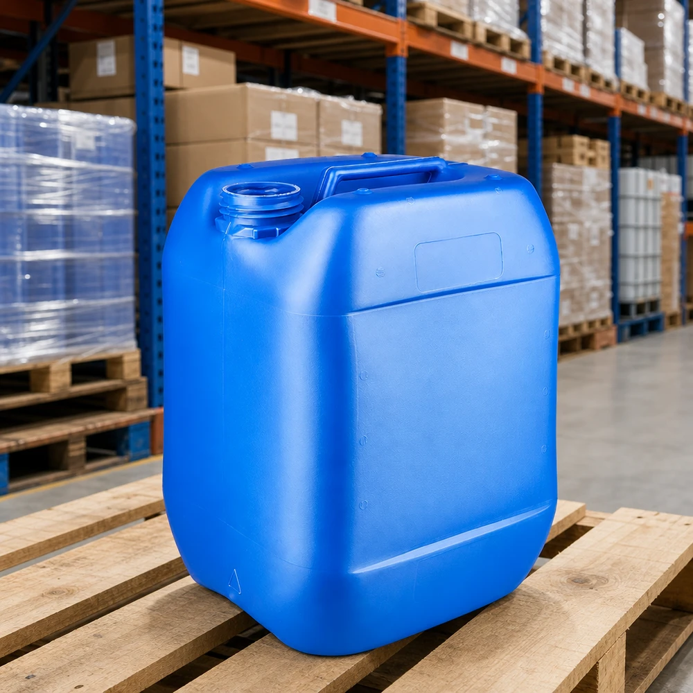 Kanister 10 Liter blau ohne Verschluss Leerer HDPE Kanister 10 Liter blau ohne Deckel in Großlager mit Regalen