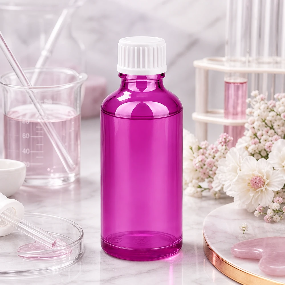 50ml (Globuli)Flasche 3mm Giessring weiß Standard PurpleLine. UT18/50 50ml Apothekerflasche aus violettem Glas mit kindersicherem Verschluss für sichere Aufbewahrung