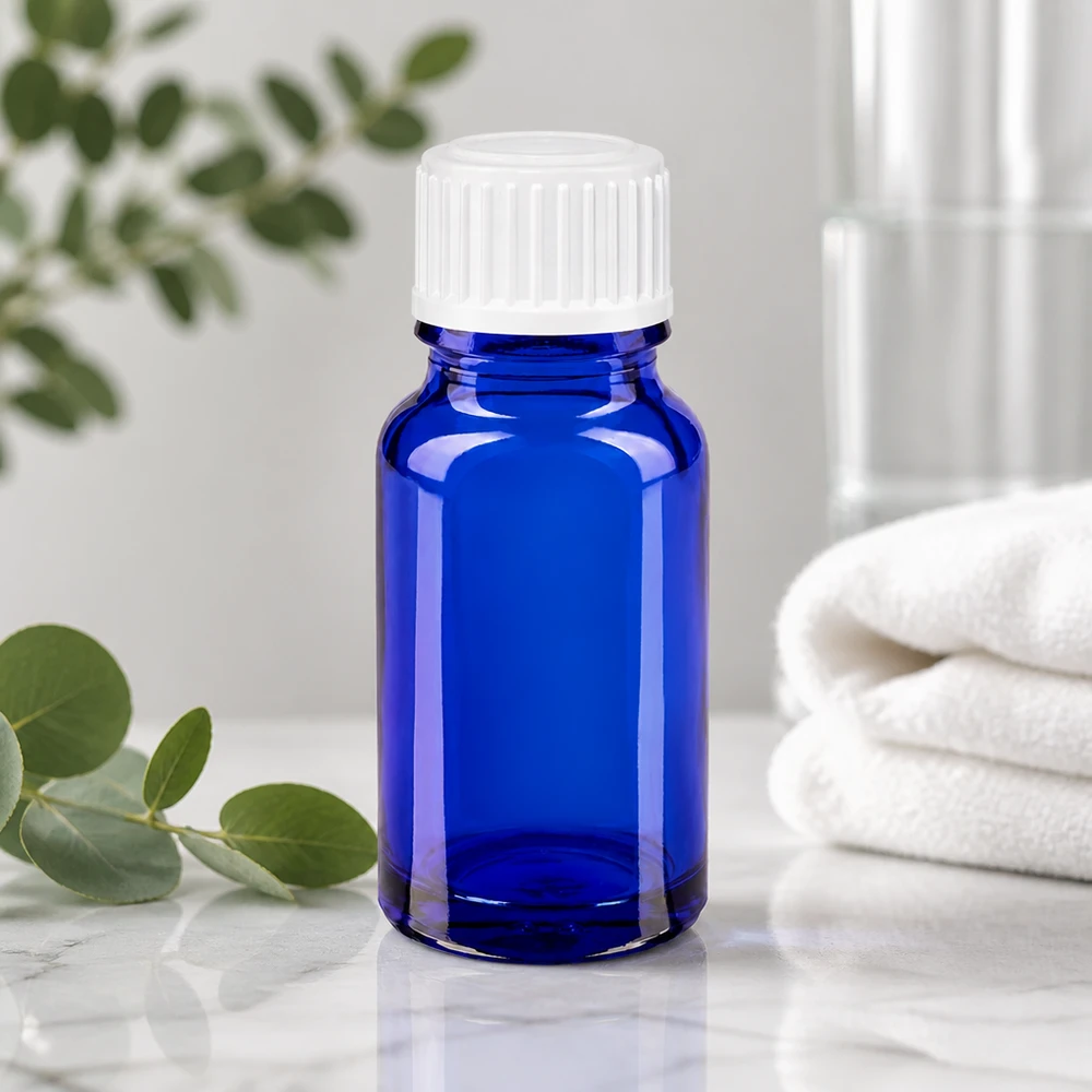 Apothekenflasche blau 10ml Schraubverschluss weiß Globuli Standard Blaue Glasflasche 10ml UV-Schutz für ätherische Öle und Pharmaprodukte
