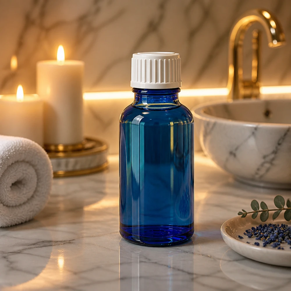 Blaue Glasflasche 20ml STD Pinselflasche Badezimmer Wellness Lavendel Dekoration