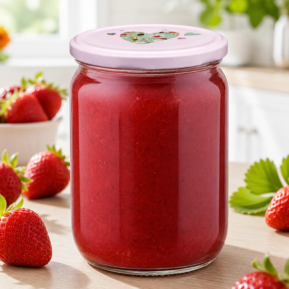 UNiTWIST Rundglas 555ml mit BasicSeal Herzdeckel rosa für Marmeladen Konfitüren und Fruchtpürees
