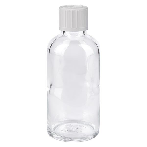 Apothekenflasche klar 50ml Tropfverschluss weiß Kindersicherung Standard Apothekenflasche klar 50ml Tropfverschluss weiß Kindersicherung Standard