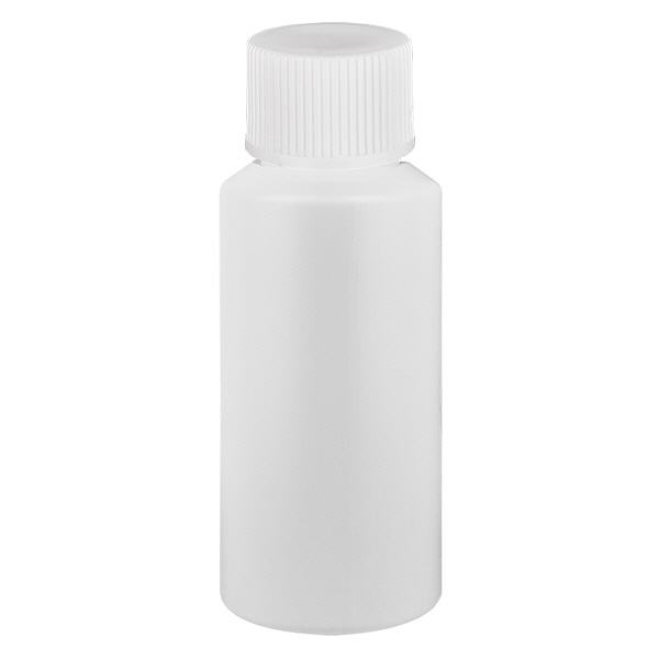 Apothekenflasche HDPE 30ml weiß, mit weißem Schraubverschluss Apothekenflasche HDPE 30ml weiß, mit weißem Schraubverschluss
