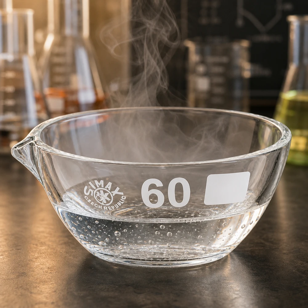 45ml Abdampfschale mit Ausguss Borosilikat ø60mm Glasschale mit Ausguss 45ml Volumen aus Borosilikat für professionelle Laborarbeit