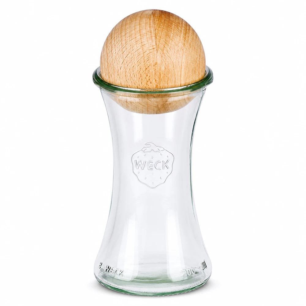 WECK Delikatessenglas 200ml RR60 mit Bucheholzkugel-Deckel aus klarem Glas für Aufbewahrung und Küche