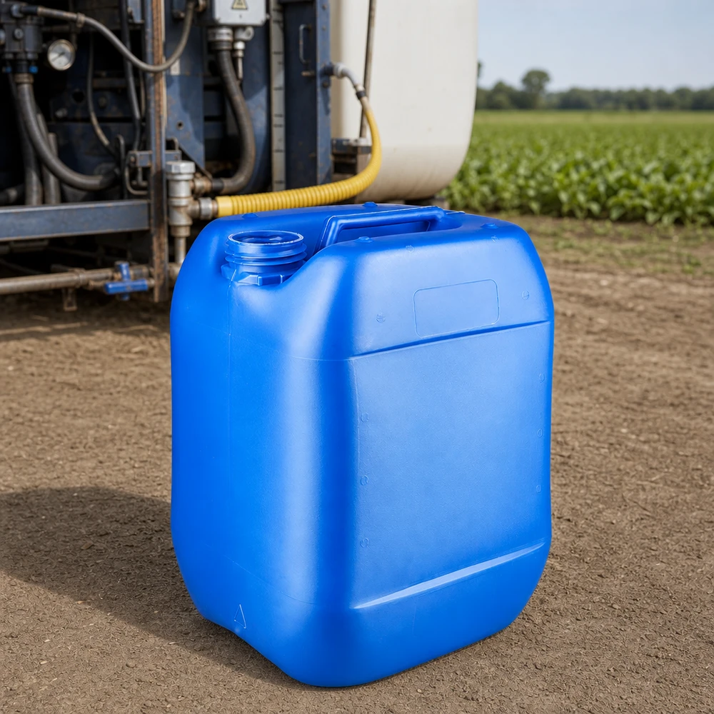 Leerer blauer Kunststoffkanister 10 Liter ohne Deckel für Pflanzenschutzmittel in der Landwirtschaft