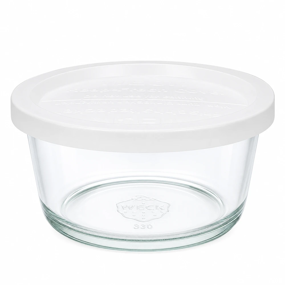 WECK Gourmetglas 450ml RR120 mit weißem Frischhaltedeckel aus klarem Glas für Lebensmittelaufbewahrung