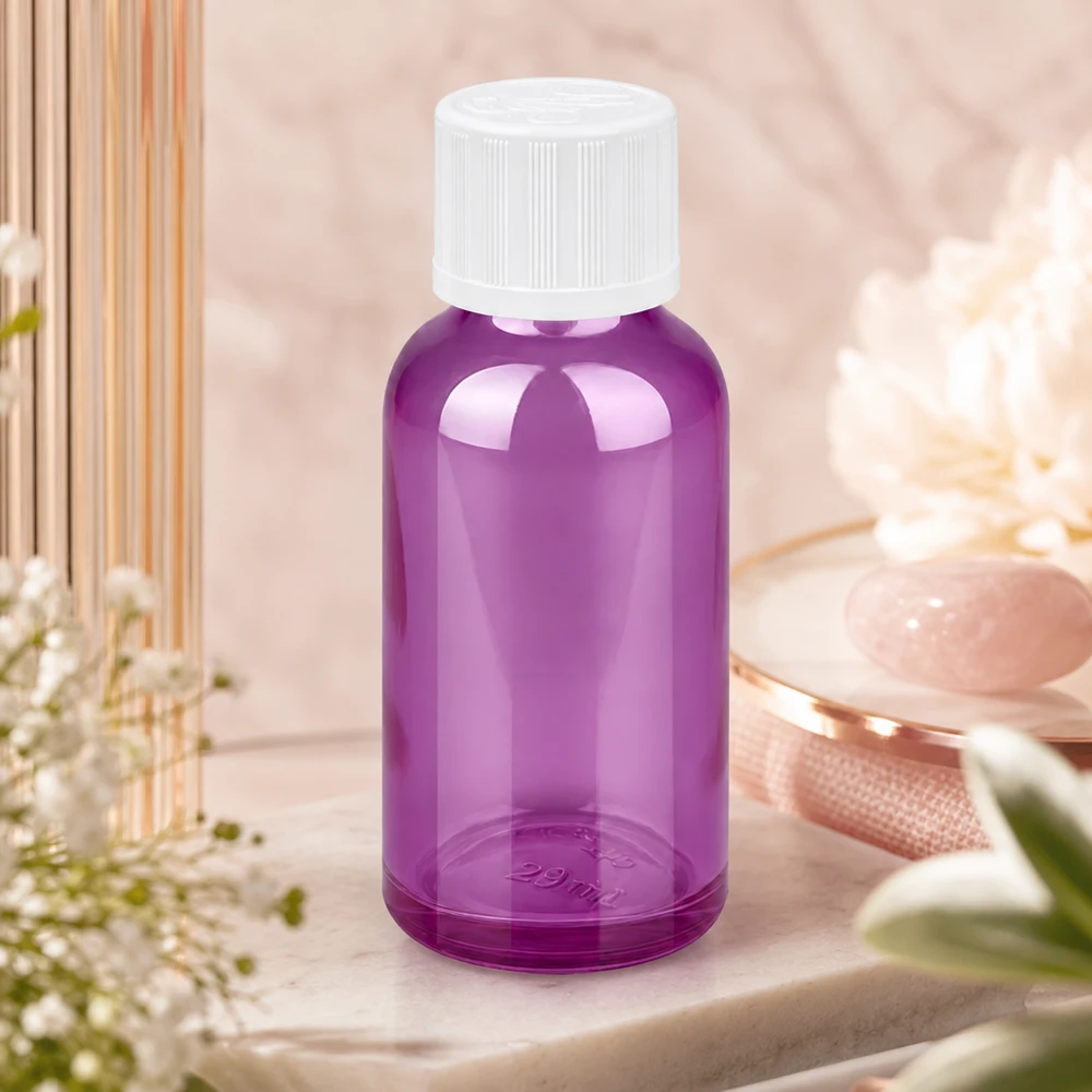 30ml Tropfflasche 1.2mm weiß Standard Kindersicher PurpleLine.UT18/30 Robuste violette Tropfflasche 30ml mit weißem Verschluss perfekt für unterwegs und Reisen geeignet