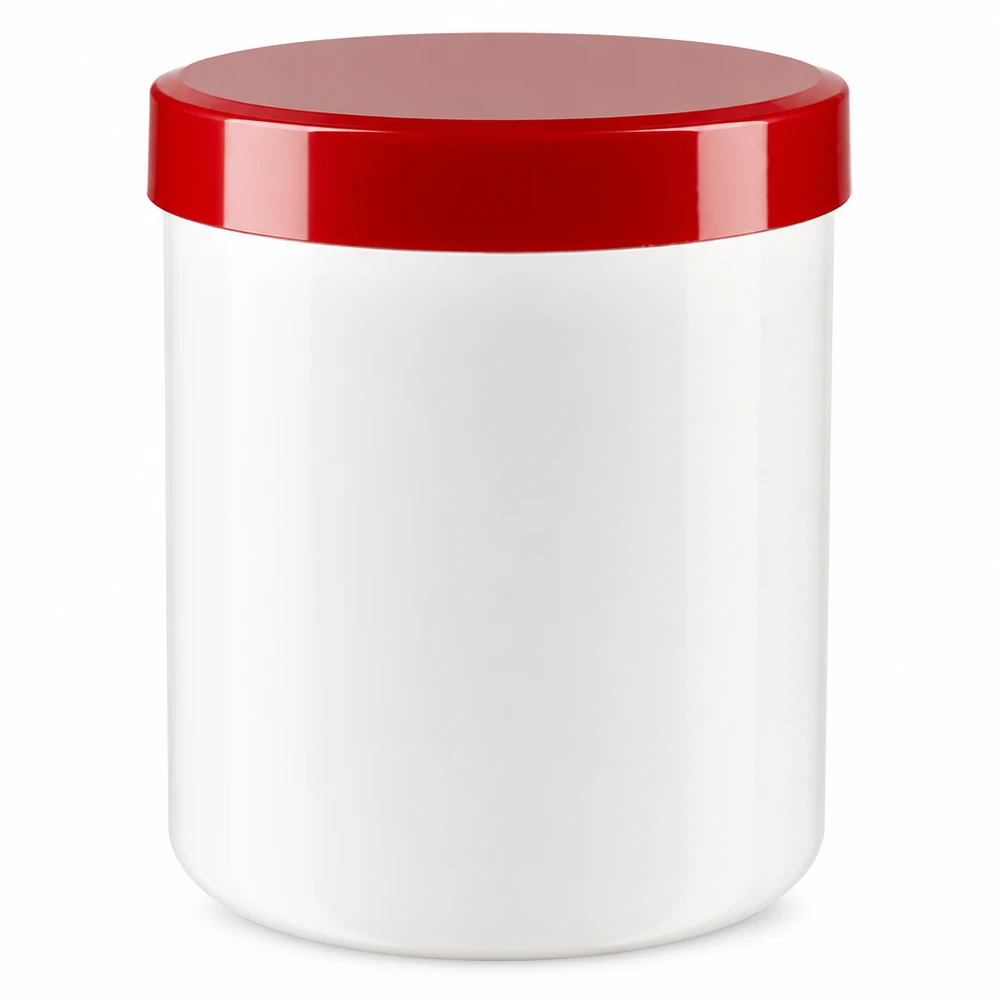 Salbenkruke 100g weiß mit rotem Schraubdeckel (Polypropylen) 100g Weithalsdose weiß mit rotem Deckel ideal für Apotheken und Kosmetikprodukte