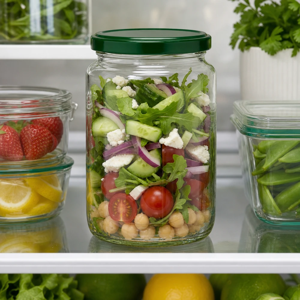 795ml Rundglas + BasicSeal Deckel grün UNiTWIST 795ml UNiTWIST Rundglas mit grünem Deckel im Kühlschrank - perfekt für Meal Prep Salate und frische Aufbewahrung