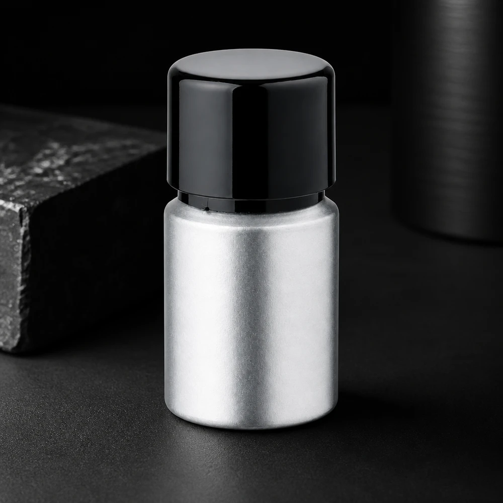 10ml gebeizte Aluflasche mit Schraubkappe Wiederverwendbare 10ml Aluflasche gebeizt - nachhaltige Metallflasche mit dichtem schwarzen Schraubverschluss
