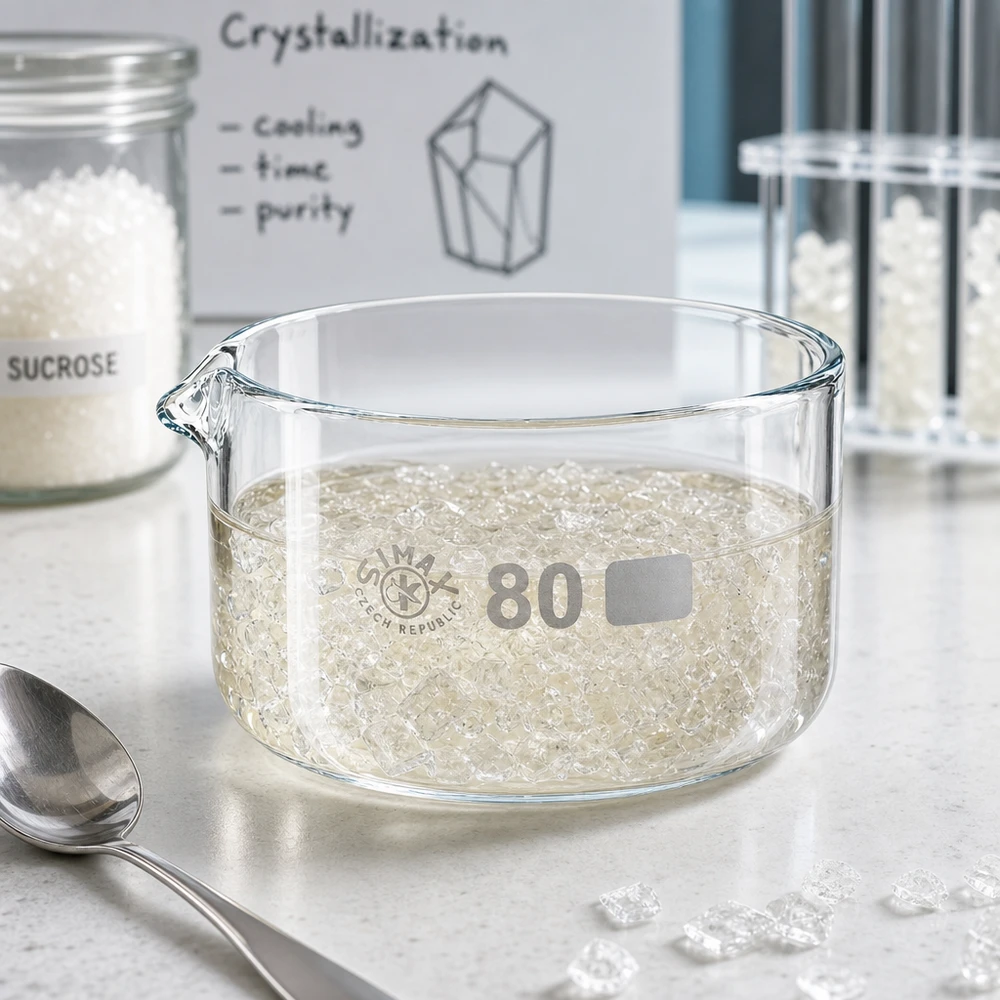 150ml Kristallisierschale mit Ausguss Borosilikat ø80mm Flache Laborglas Kristallisierschale 80mm Durchmesser mit Ausguss für Kristallisation von Sucrose