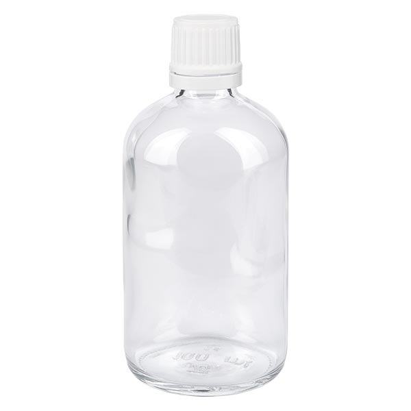 Apothekenflasche klar 100ml Tropfverschluss 1.2mm weiß Originalitätsverschluss Apothekenflasche klar 100ml Tropfverschluss 1.2mm weiß Originalitätsverschluss