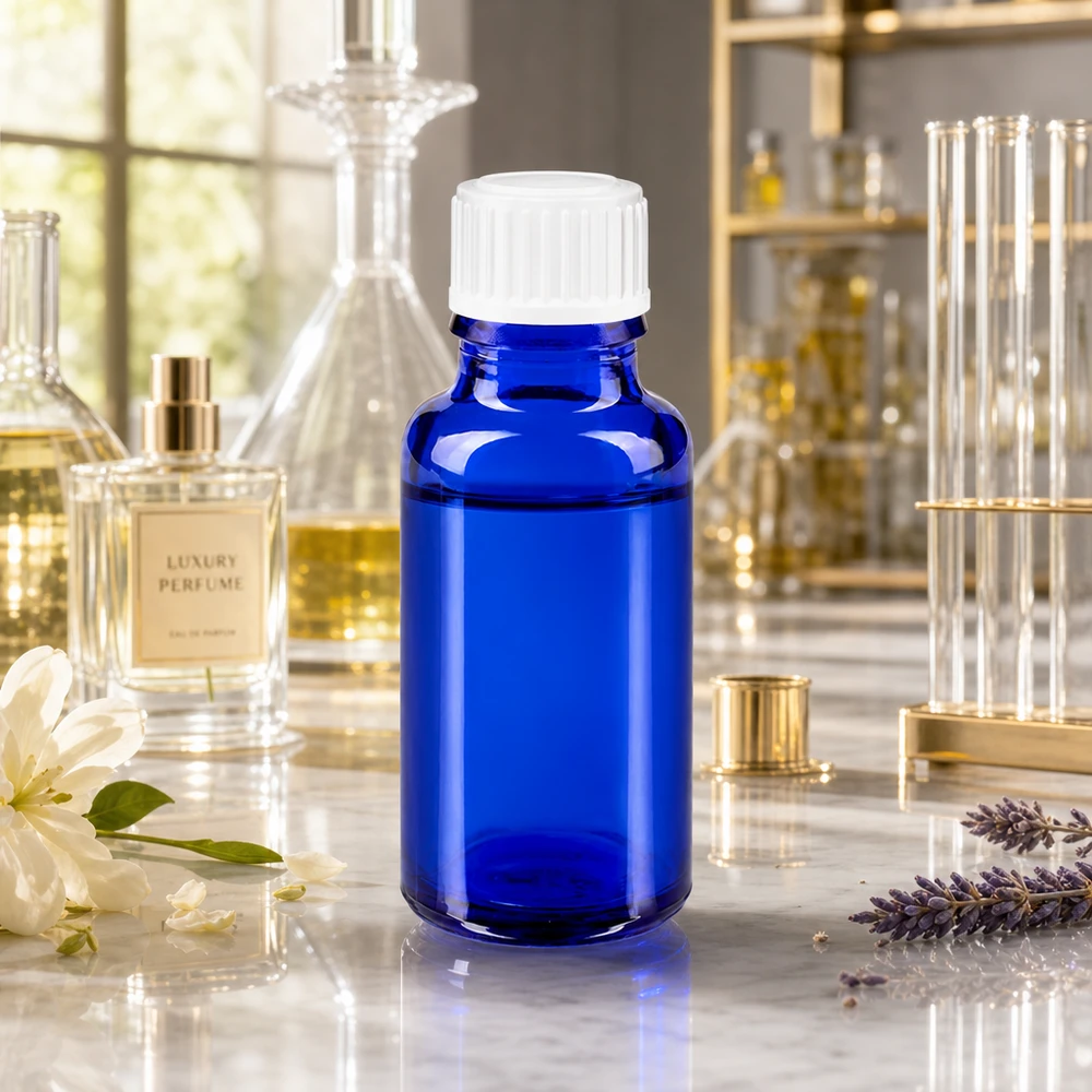Apothekenflasche blau 20ml Schraubverschluss weiß Standard 20ml blaue Apothekerflasche SV Standard für Parfümherstellung und ätherische Öle