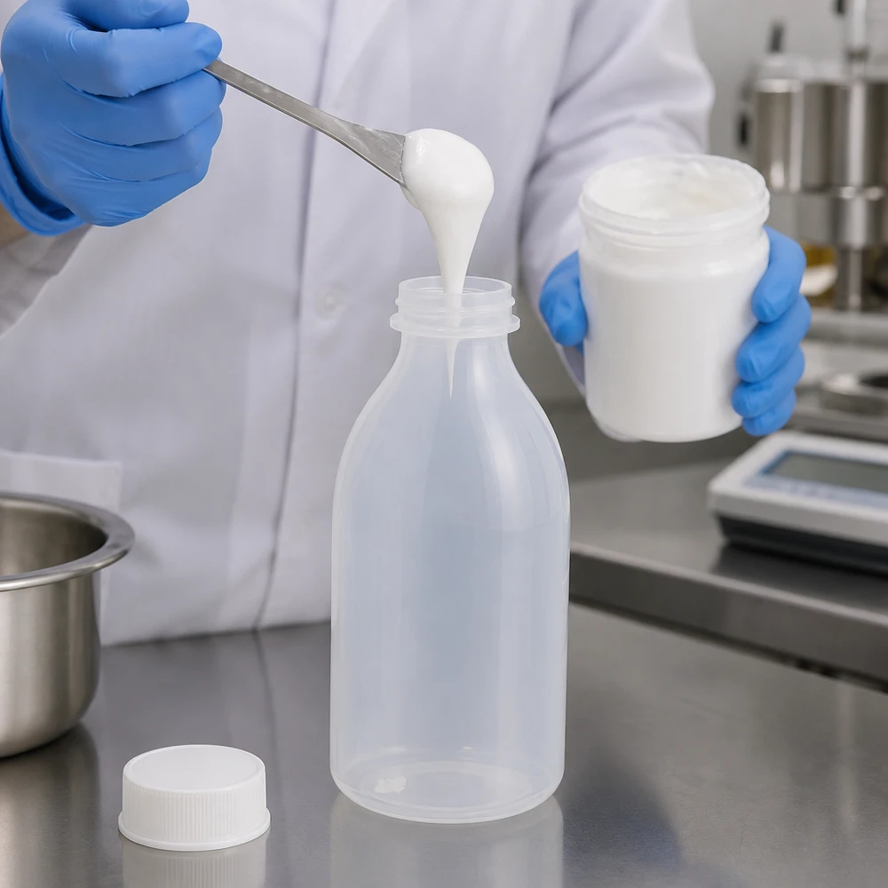 250ml Schraubflasche, Enghals Laborflasche Probenentnahme cremiger Masse in durchsichtige Enghals Laborflasche 250ml mit Schraubdeckel