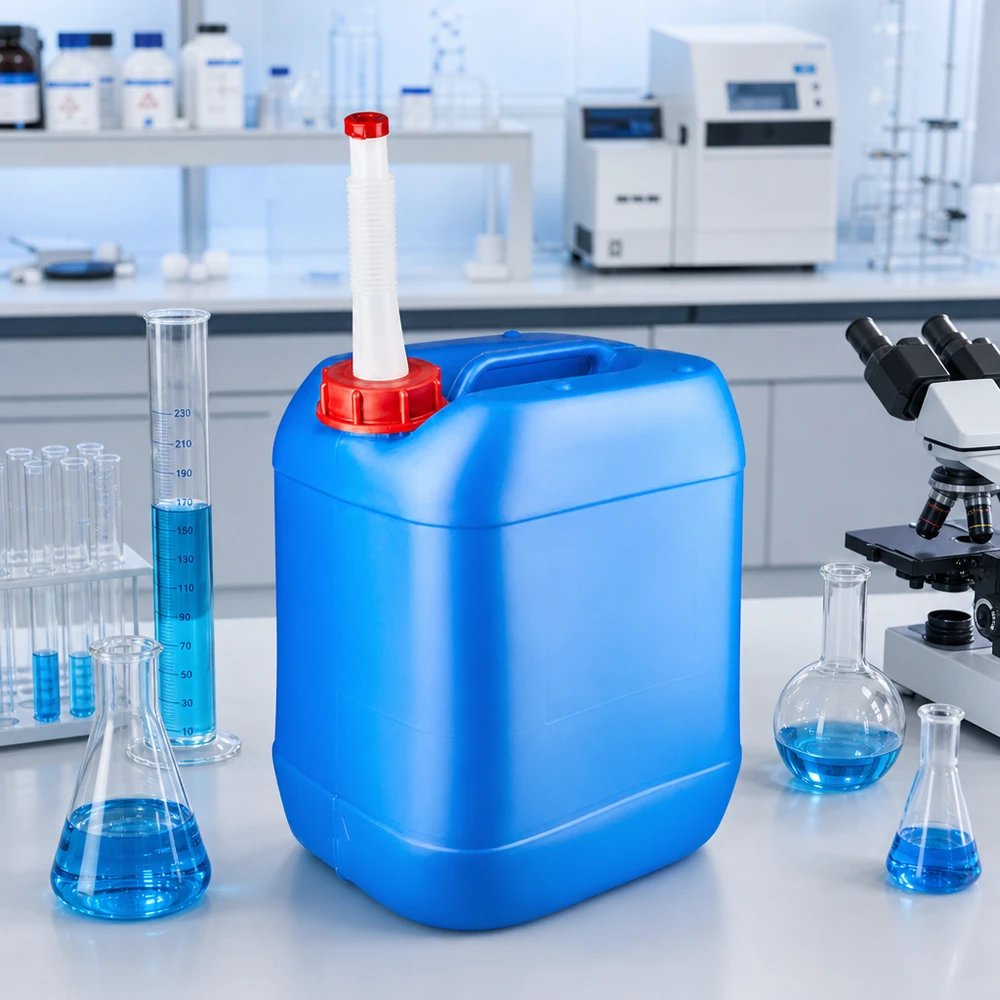 Kanister 20 Liter blau mit Auslaufrohr Flex HDPE Kanister 20 Liter blau mit biegsamem Ausgießer für sichere Chemikalienaufbewahrung