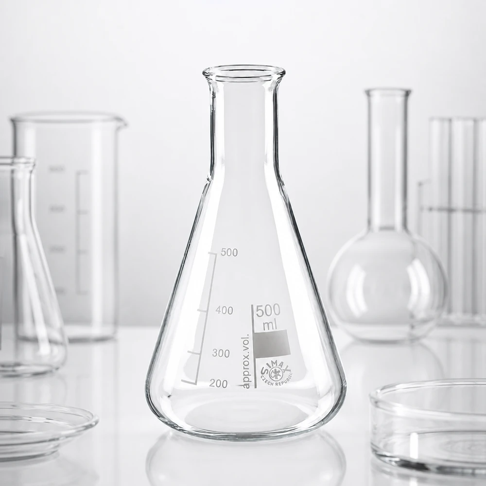 Graduierter 500ml Laborkolben aus robustem Glas für präzise Messungen und Reaktionen