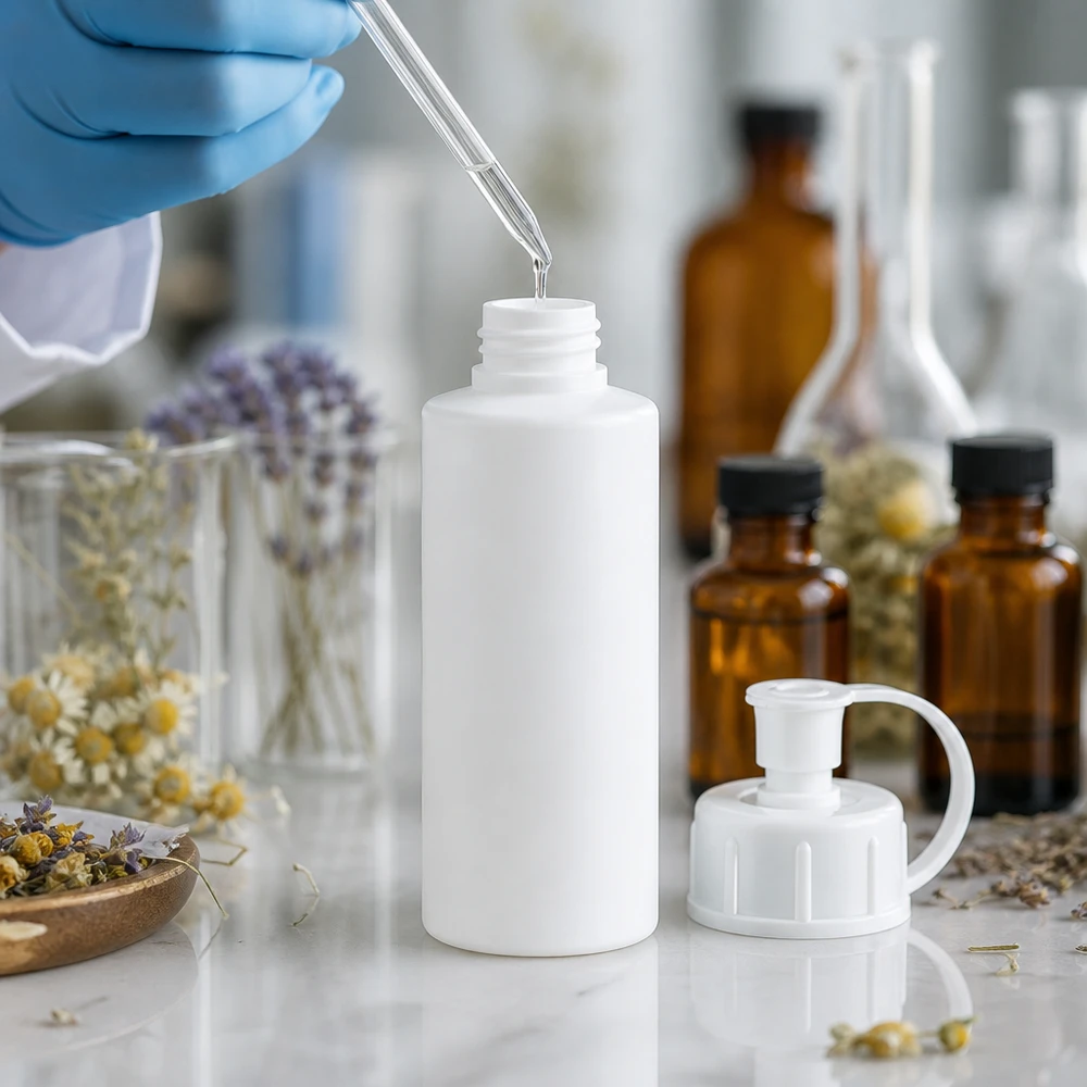 Apothekenflasche HDPE 30ml weiß mit Spritzverschluss Weiße 30ml Apothekerflasche aus HDPE-Kunststoff mit weißem Spritzverschluss