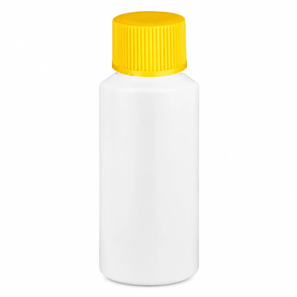 Weiße Kunststoffflasche 30ml HDPE mit gelbem SV ideal für pharmazeutische Anwendungen