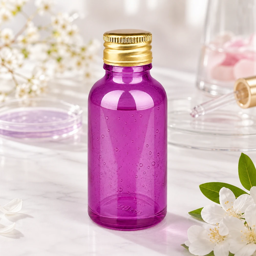 30ml Flasche 11mm Schraubverschluss Alu-Gold Standard PurpleLine. UT18/30 Violette 30ml Tropfflasche mit Aluminium-Gold Verschluss perfekt für Hautpflege und Beauty-Essentials