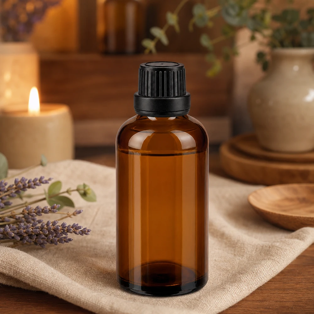 Apothekenflasche braun 50ml Schraubverschluss schwarz Dichteinlage Originalitätsverschluss Apothekerflasche 50ml Braunglas UV-Schutz mit schwarzem 11mm Verschluss für Naturkosmetik