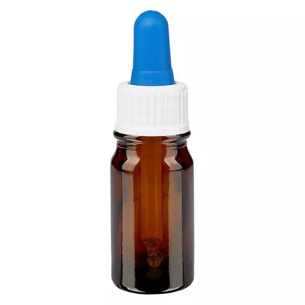 Apothekenflasche braun 5ml Pipette weiß/blau Standard Apothekenflasche braun 5ml Pipette weiß/blau Standard