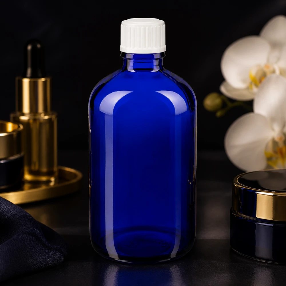 Kobaltblaue Apothekerflasche 100ml GR Standard aus hochwertigem Borosilikatglas