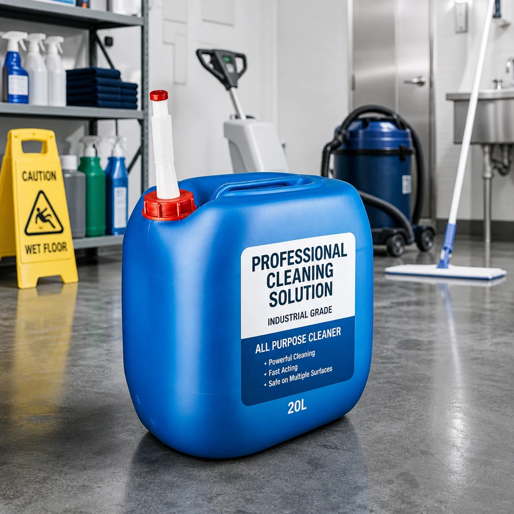 Großgebinde 30 Liter Kanister blau mit Flex-Auslaufrohr für professionelle Reinigungslösungen im Gewerbe