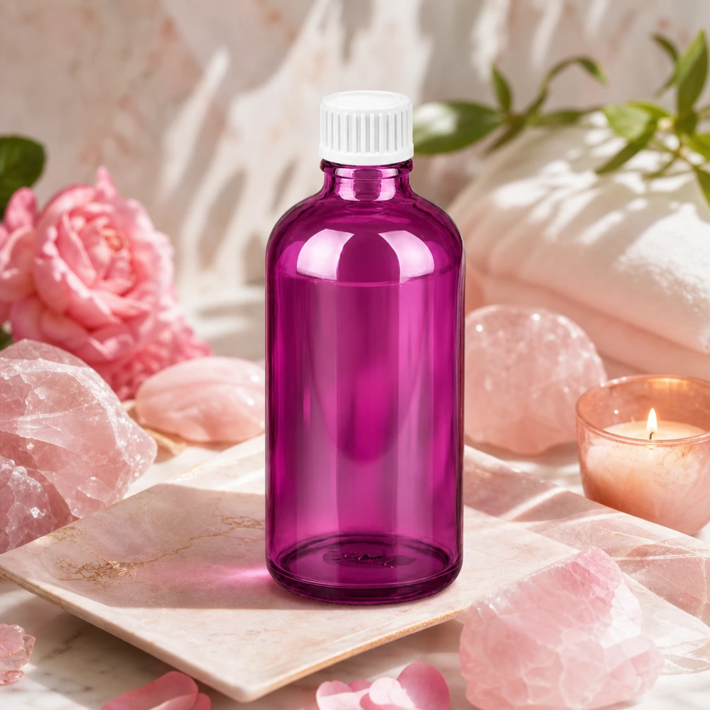 100ml (Globuli)Flasche 3mm Giessring weiß Standard PurpleLine. UT18/100 Kompakte violette Glasflasche 100ml ideal für Reise-Kosmetik und Probegrößen
