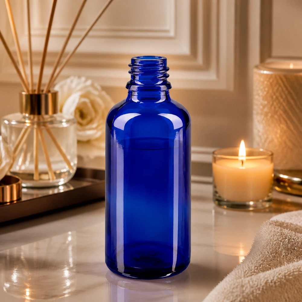 Tropfflasche 50ml DIN 18 BLAUGLAS Vielseitige blaue 50ml Flasche ApoGlas ideal für DIY-Projekte und selbstgemachte Naturkosmetik