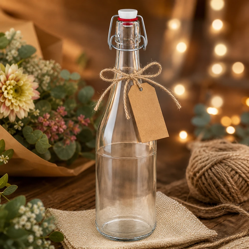 750ml Glasflasche Bügelverschluss PVC UNiTWIST Geschenkverpackung Bastpapier Anhänger rustikale Dekoration