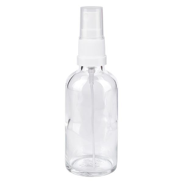 Apothekenflasche klar 50ml Sprayaufsatz weiß Apothekenflasche klar 50ml Sprayaufsatz weiß
