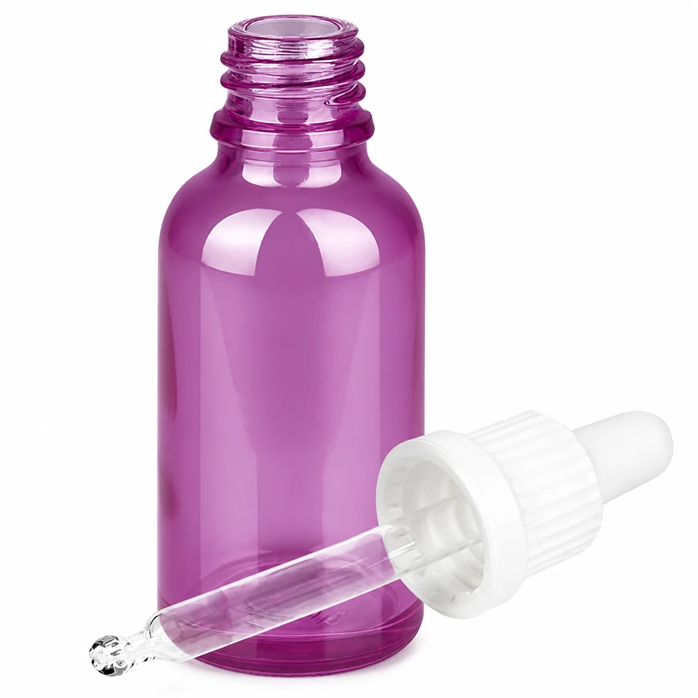 30ml Pipettenflasche weiss Originalität Schraubverschlusserschluss PurpleLine UT18/30 Apothekerflasche violett 30ml mit Tropfpipette aus Glas für Seren und Tinkturen