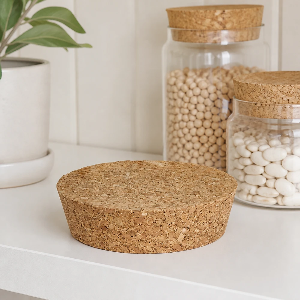 Korken für Öffnung 75mm WECK RR80 (ø72/82, H=20mm) WECK RR80 Korken Naturkork in minimalistischer weißer Küche mit Vorratsgläsern Hülsenfrüchte Bohnen moderne Aufbewahrung