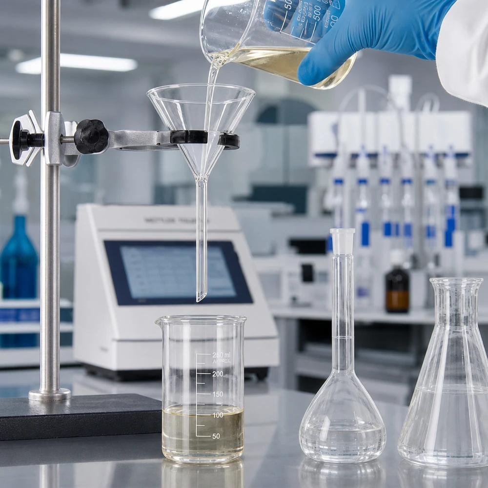 Trichter ø100mm Kalk-Soda, Winkel 60°, Kurzstil Chemiebeständiger 100mm Trichter aus Kalk-Soda-Glas für analytische Arbeiten und Qualitätskontrolle
