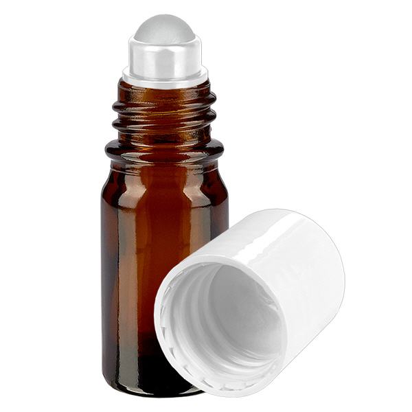 Apothekenflasche braun 5ml Roll-On Verschluss weiß Apothekenflasche braun 5ml Roll-On Verschluss weiß