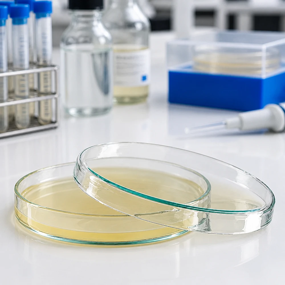 Laborpetrischale Glas 100mm mit Agar-Agar Nährboden für Zellkultur und Mikrobiologie