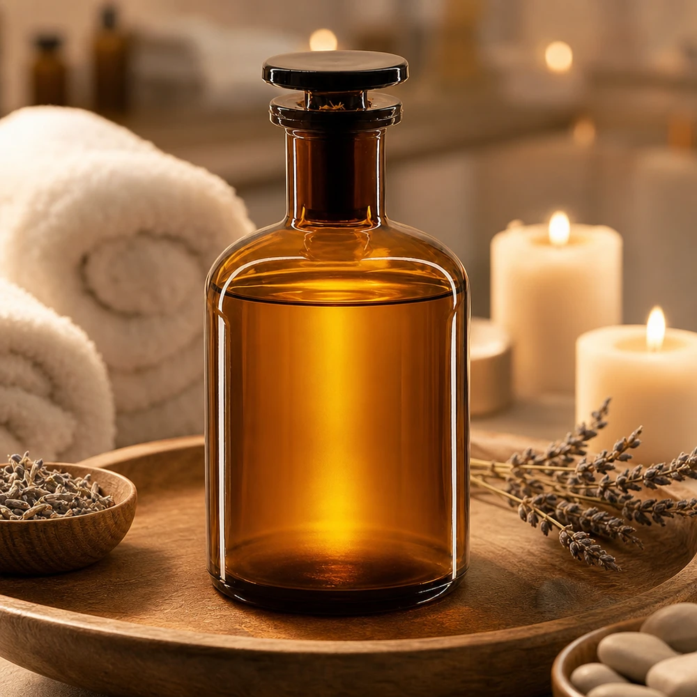 Dekorative Braunglasflasche 100ml Glasstopfen Enghals für Wellness und Beauty