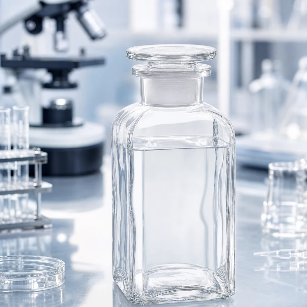 Vierkantflasche 350ml klar Weithals Glasstopfen Rechteckige Klarglasflasche 350ml mit Schliffstopfen Weithals für Kosmetik und Pharmazie