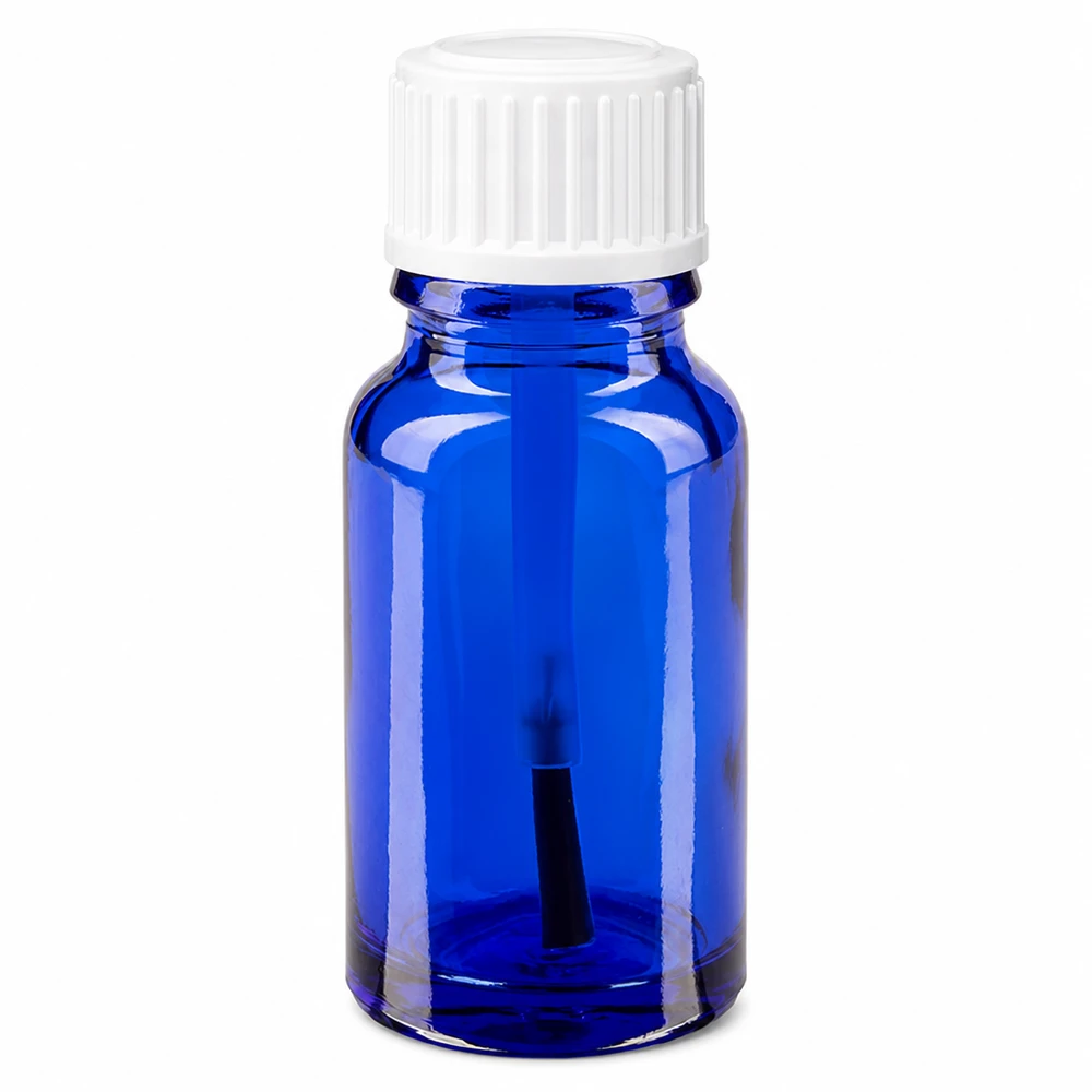 Apothekenflasche blau 10ml Schraubverschluss weiß Pinsel Kleine blaue Glasflasche 10ml mit weißem Schraubverschluss und integriertem Pinsel