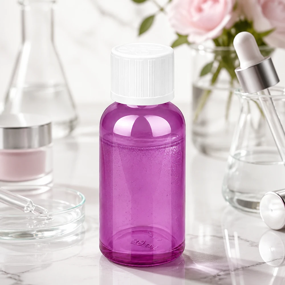 30ml Flasche 11mm Schraubverschluss weiß Standard Kindersicher PurpleLine UT18/30 30ml Flasche in Purple mit weißem Schraubdeckel perfekt für DIY Kosmetik und Mischungen