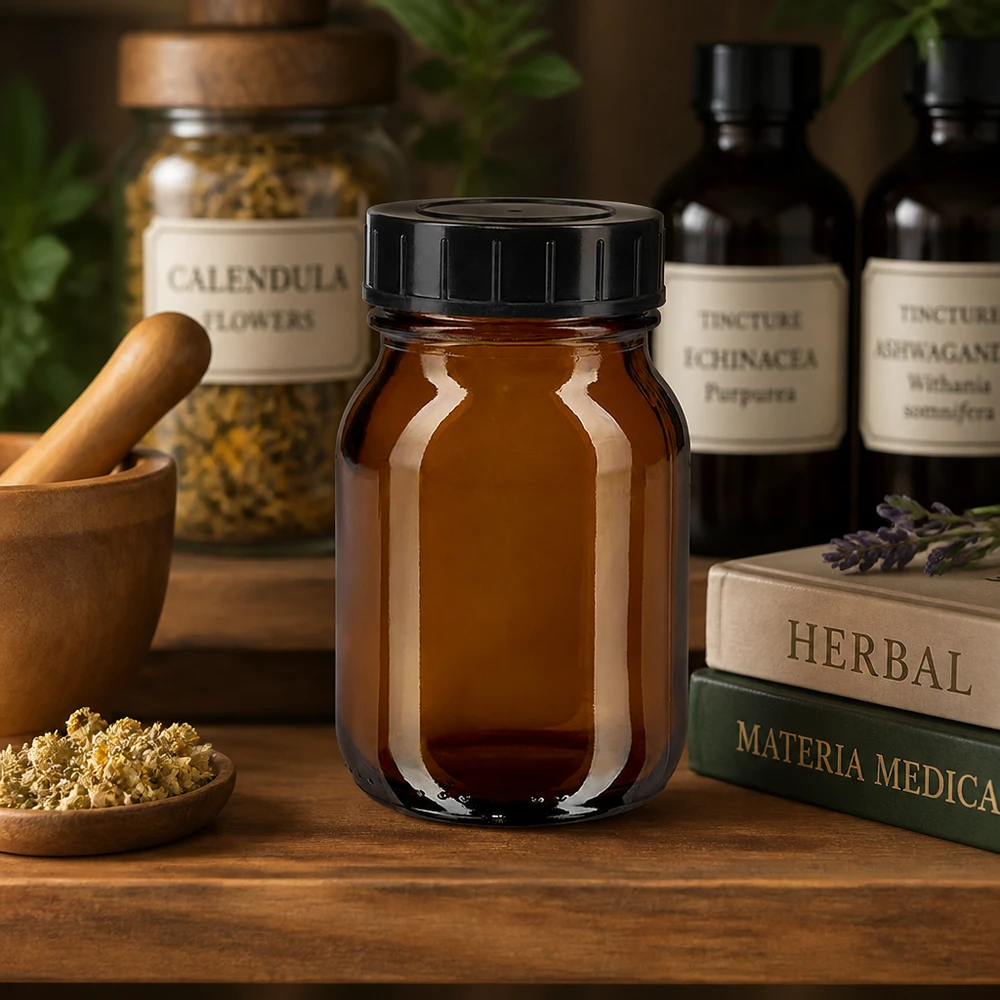Vielseitige Braunglas Weithalsflasche 75ml mit festem Verschluss für Kosmetik und Naturprodukte