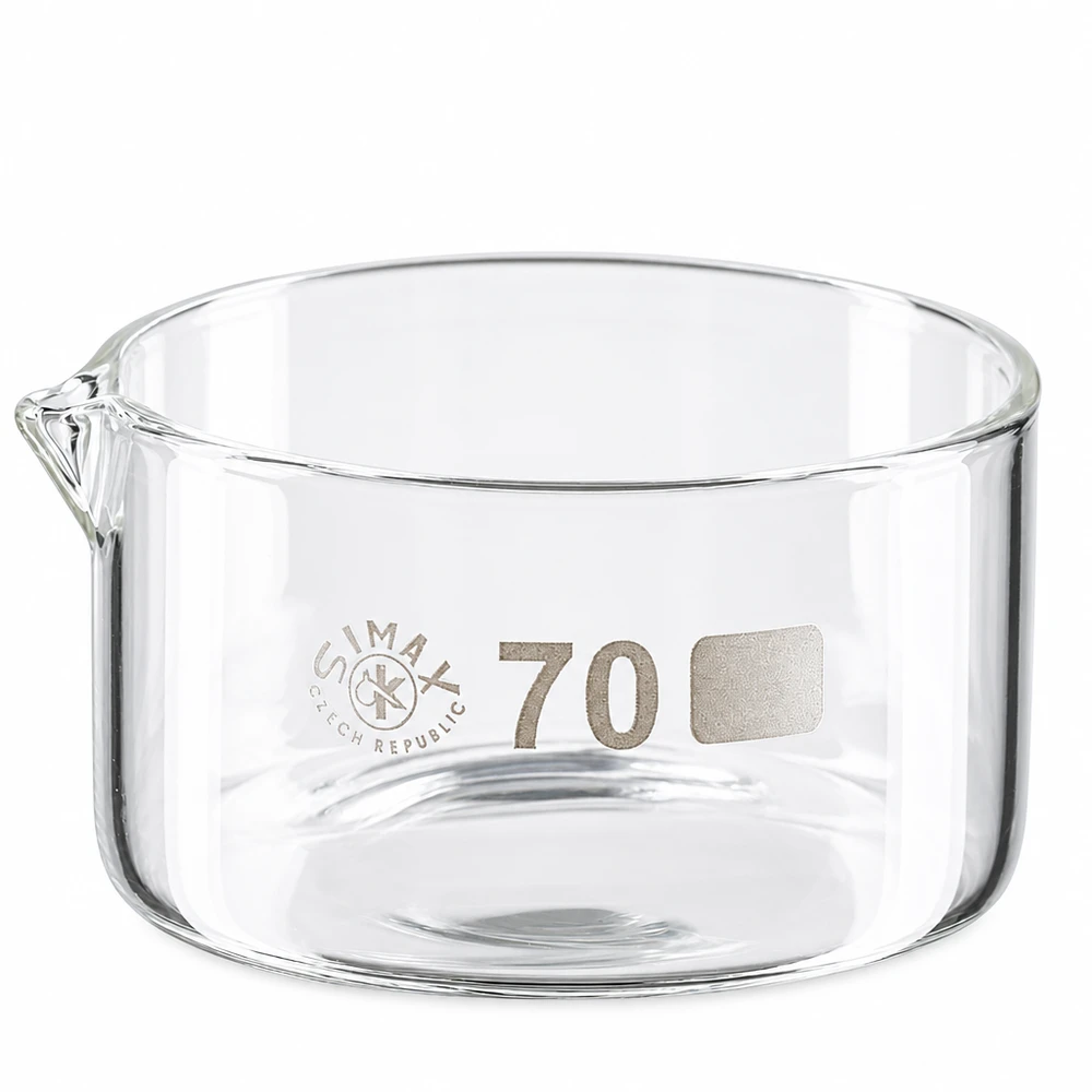 Transparente Glasschale 70mm Durchmesser mit Ausguss für Labor und Kristallisation