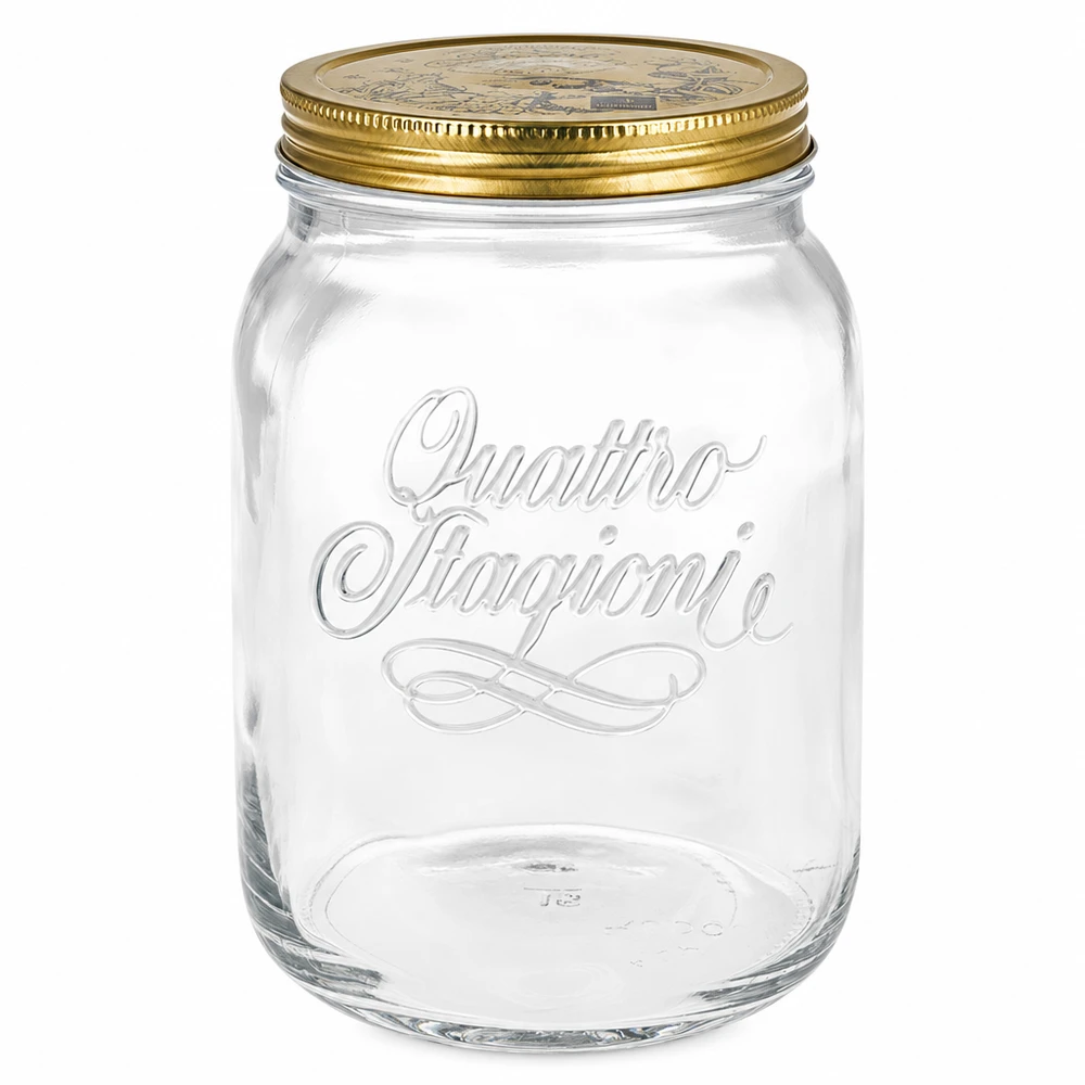 2000ml Rundglas Quattro Stagioni mit goldenem Schraubdeckel - Einmachglas aus klarem Glas für Konservierung